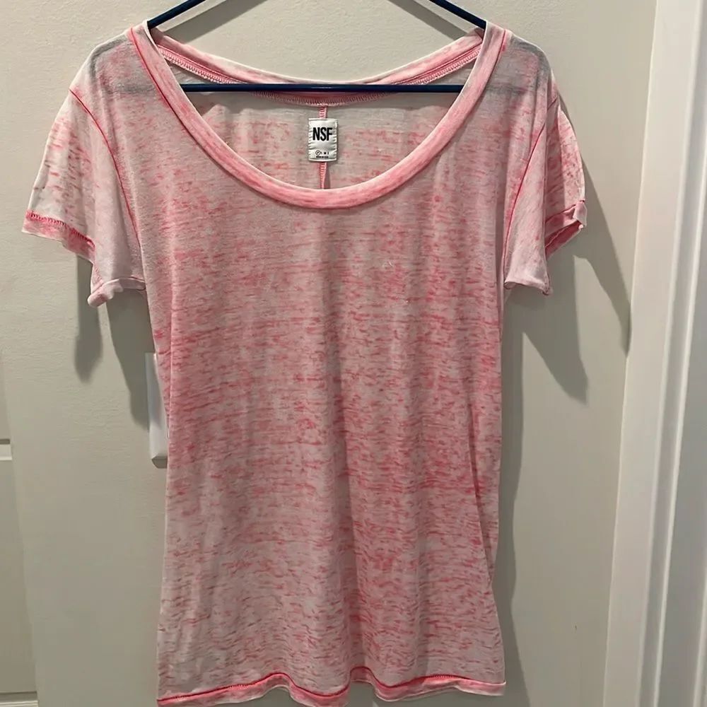 NSF burnout T-shirt Pink scoop neckline size Petite